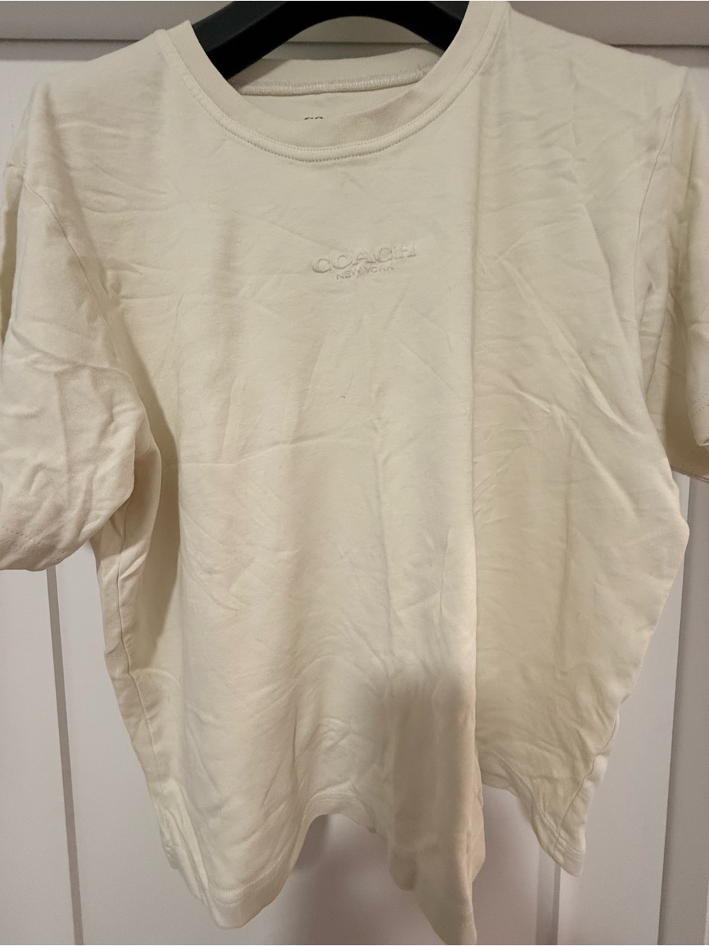 Coach Cream Crewneck T-Shirt with Black Logo